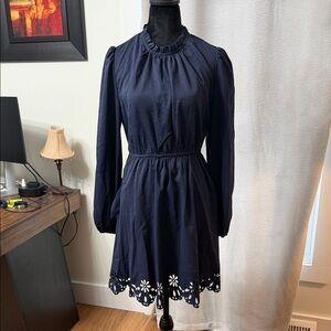 Cupshe Navy Long Sleeve Dress with Floral Hem